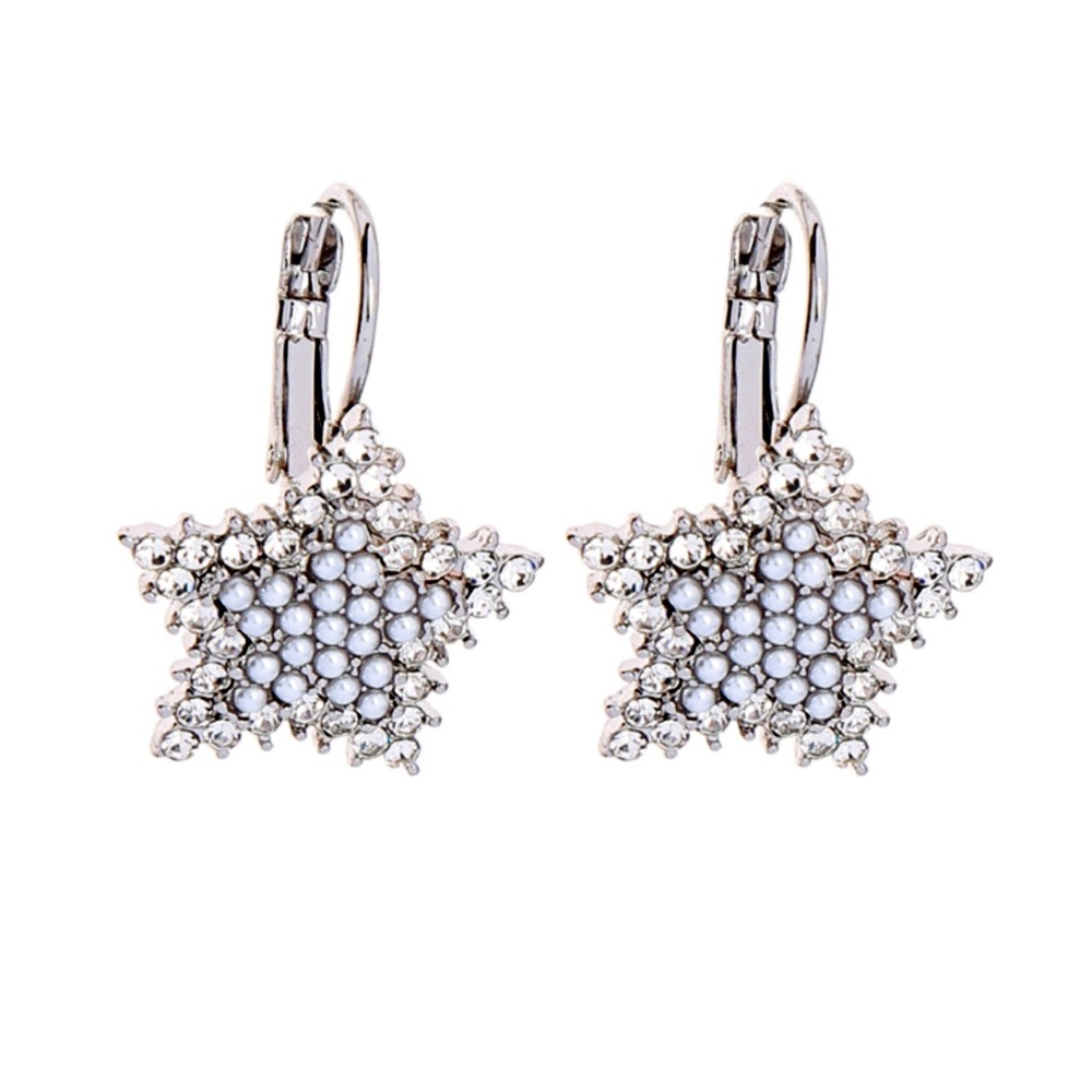 Any 2/$20! Silver Bead & Crystal Star Earrings - Picture 2 of 7
